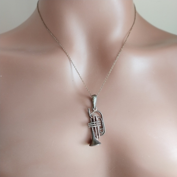 Sterling Silver Trumpet Pendant Necklace - Picture 14 of 15